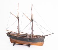 A late 19th/early 20th century scale model of a two masted brig,
