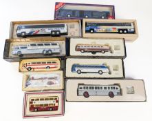 A collection of various diecast buses.