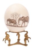 An engraved Ostrich egg by Rodger Ndlovu.