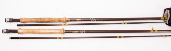 Two Hardy Bros, Alnwick 'Richard Walker Superlite' two piece graphite fly fishing rods.