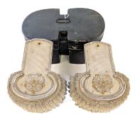 A pair of Victorian officer's silver dress epaulettes with rose decoration and velvet lining,