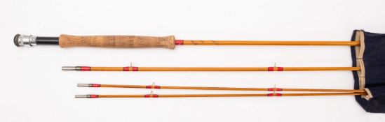 A Hardy Bros, Alnwick 'Salmon De-Luxe' split cane three piece fly fishing rod.