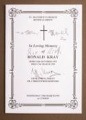 Reggie Kray (1933-2000) A signed order of service for his brother Ronnie Kray's funeral held on