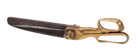 A pair of brass and steel tailor's scissors, maker T Wilkinson & Son, Sheffield.