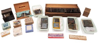 A collection of diapositive magic lantern slides.