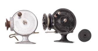 An Allcock Stanley type alloy 3 inch threadline casting reel, unsigned,