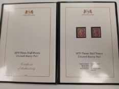 GB 1870 Three Half Pence Unused Pair in H & B Folder.