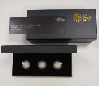 Royal Mint 30th Anniversary of the £1 coin Silver Proof boxed three coin set .