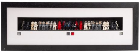 A Red Square Brick Lego 'Star Wars Baddies' framed collection of thirty-three figures in an