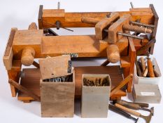 A beech book binding press, maker Dryad Leicester, together with one other press,