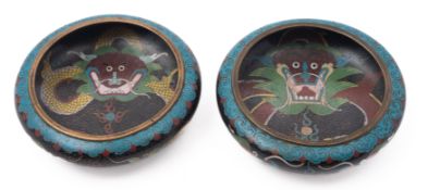 A pair of Chinese cloisonné shallow 'dra
