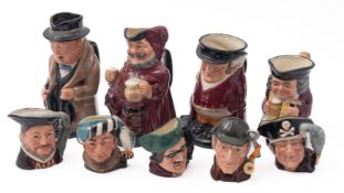 Nine Royal Doulton character and toby ju