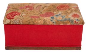 A tapestry embroidered and fabric covered Ottoman, early 20th century; of rectangular form,