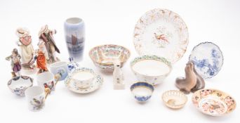 A mixed lot of ceramics including a Royal Copenhagen vase, a similar group of two seals,