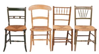 Four painted wood side chairs, late 19th and early 20th century