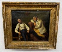 Biedermeier-Genrebild, um 1835-1850 - Öl auf Leinwand, im original wirkenden, reich ornamentierten 