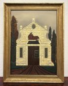Norbert Adler „Schlachthaus in Bayern“, 1973 Mischtechnik auf Holzplatte, signiert „A 73“