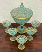 Glas-Set mit Deckelschale und 5 Likörschalen, Böhmen, um 1880-1900