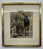 Gemälde Julius Paul Junghanns (1876-1958) Reiter und Bäuerin mit Ziege