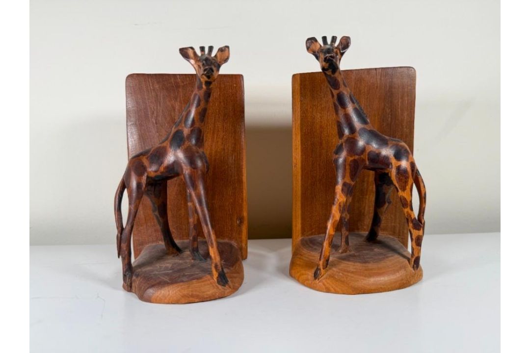 Hand Carved Giraffe Bookends - Image 8 of 13