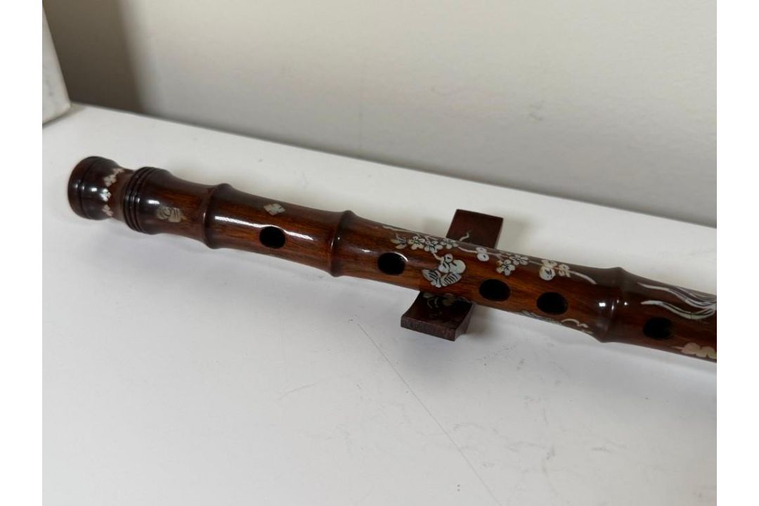 Chinese Inlaid Rosewood Flute - Image 2 of 3