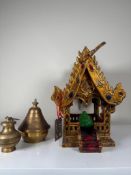 Thai Spirit House & Pair of Brass Accents
