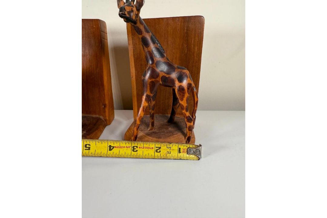 Hand Carved Giraffe Bookends - Image 10 of 13