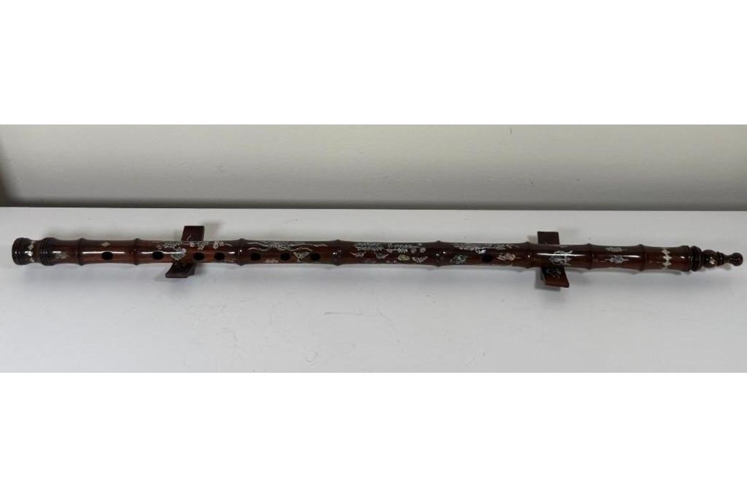 Chinese Inlaid Rosewood Flute - Image 1 of 3