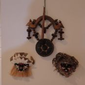 Lot Including Handmade Thai Gong with Beadwork & Decorative Masks From The Amazon Rain Forest