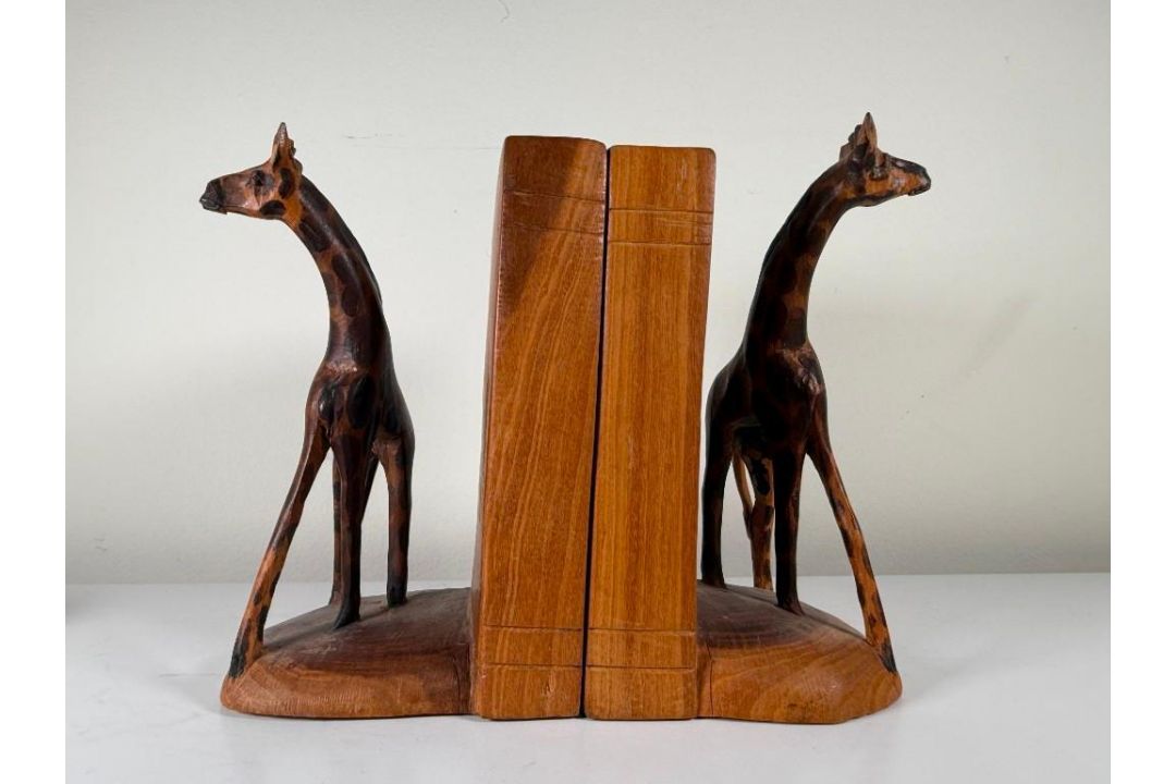 Hand Carved Giraffe Bookends - Image 12 of 13