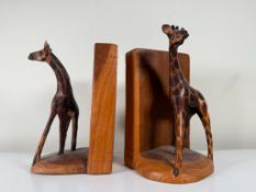 Hand Carved Giraffe Bookends