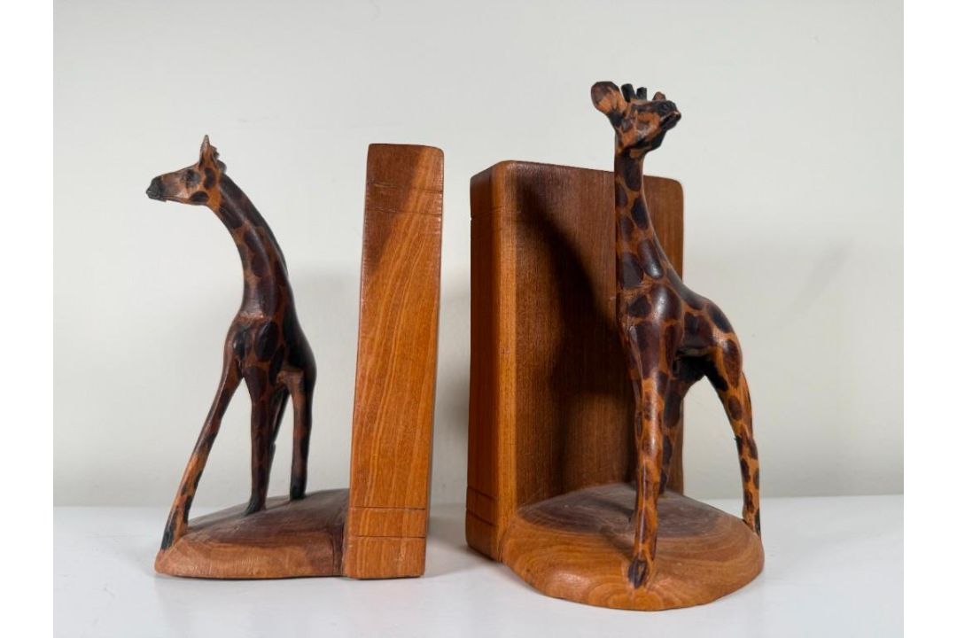 Hand Carved Giraffe Bookends - Image 1 of 13