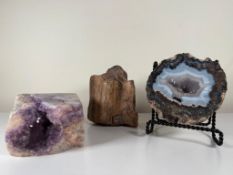 Lot of Amethyst Crystal, Agate Geode and Petrified Wood Sample