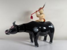 Vintage Vietnamese Water Puppet, Boy Herding Water Buffalo