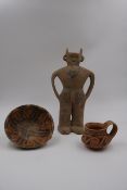 Two Painted Pottery Vessels and A Pottery Figure