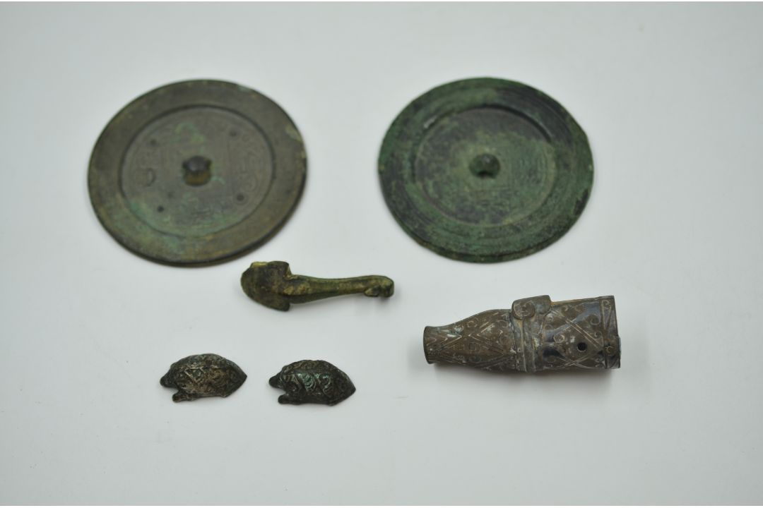 Two Bronze Mirrors and Four Bronze Fittings. Han or Later. - Image 1 of 5