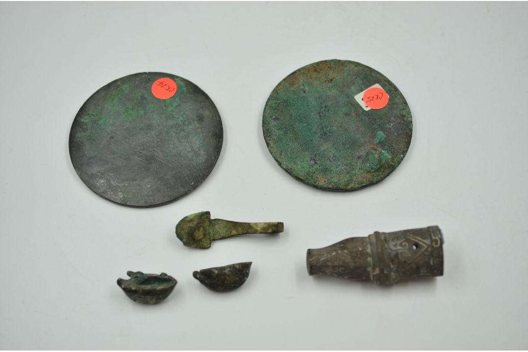 Two Bronze Mirrors and Four Bronze Fittings. Han or Later. - Image 2 of 5