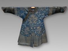 A Blue Silk Gauze Dragon Robe, 19th century