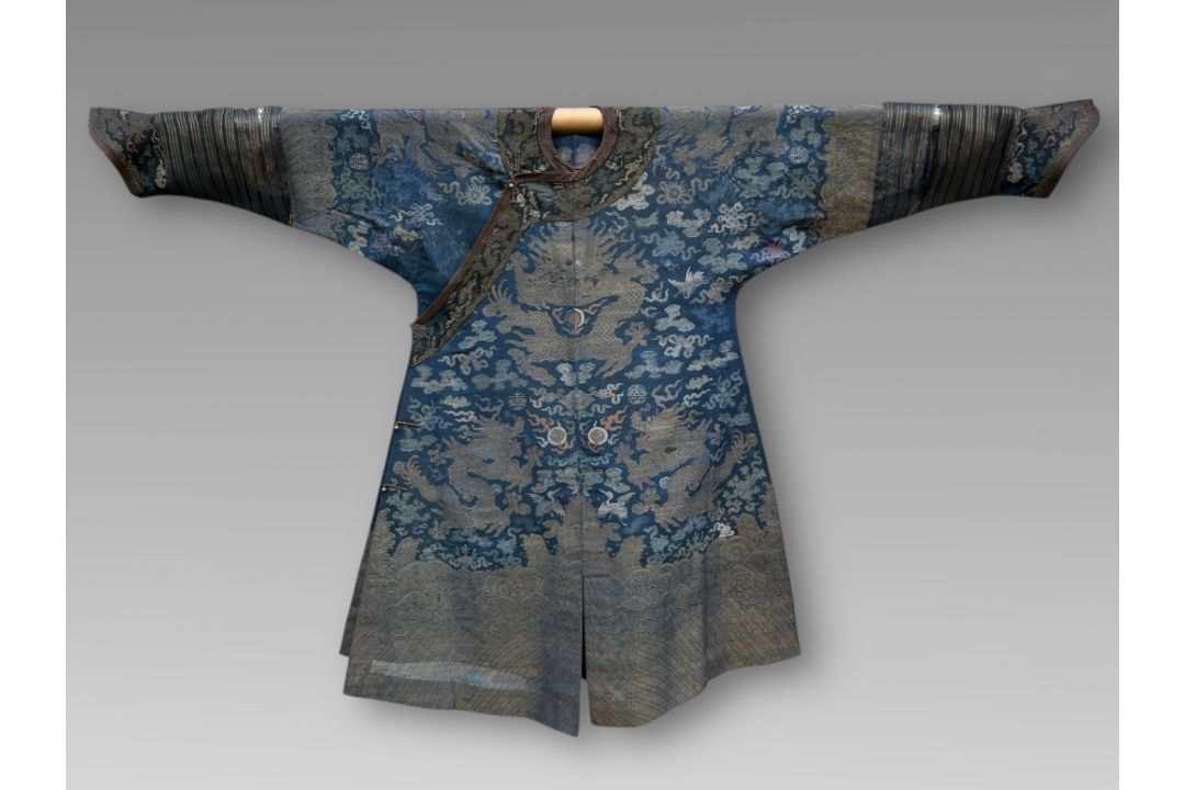 A Blue Silk Gauze Dragon Robe, 19th century - Image 1 of 18