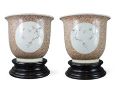 An Attractive Pair of 'famille rose' Jardinieres, 19th century,