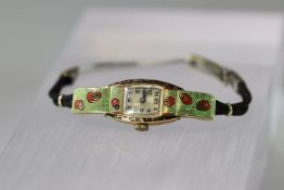 An Attractive Art Deco Continental Enamel and Yellow Gold Wristwatch, circa 1920
