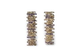 A Pair of Charles de Temple textured Gold Earrings with Posts, signed c de t, with London hallmark p
