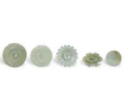 Five Jade Flowerhead Appliqu??s, Chinese or Mughal, 19th century,