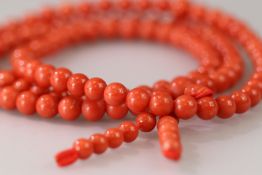 A Fine 6.4mm.uniform size Red Coral Prayer Bead Necklace,