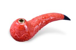 An Impressive Chinese Carved Red Coral Pipe,circa 1950,