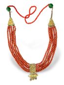 An Antique Tibetan Five Row Red Coral Necklace, circa 1900
