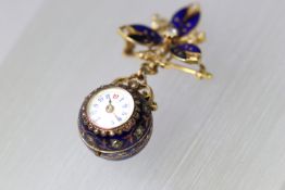 A Continental Diamond, Enamel and Yellow Gold Fob Watch, circa 1890