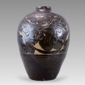 A Large Cizhou Black-glazed Sgraffiato Jar, Yuan dynasty
