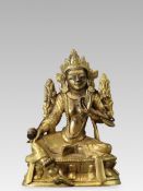 A Small Gilt Bronze seated figure of Green Tara, 18th century,