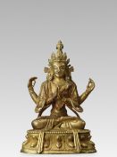 A Gilt Bronze seated Avalokitesvara Sadaksari, 18th century,